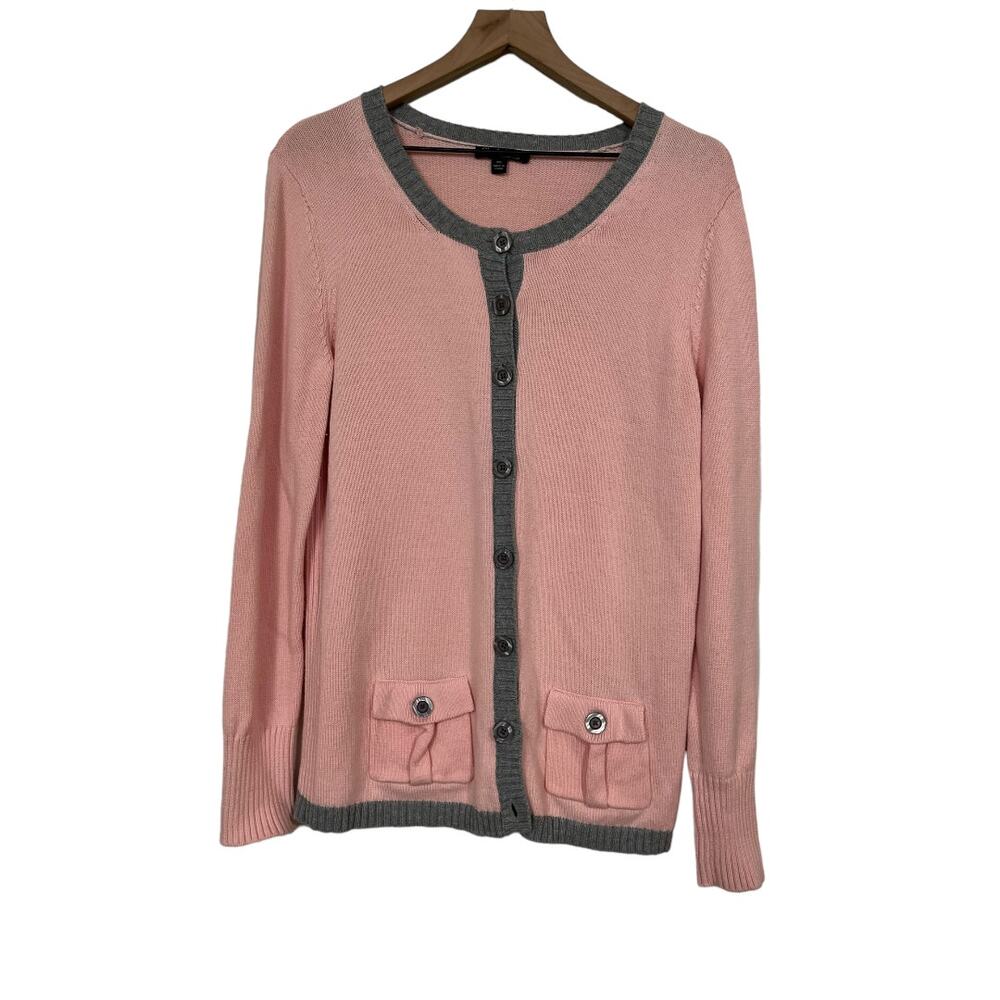 Chadwicks of Boston Pink and Gray Button Up Cardigan Size Medium Tall